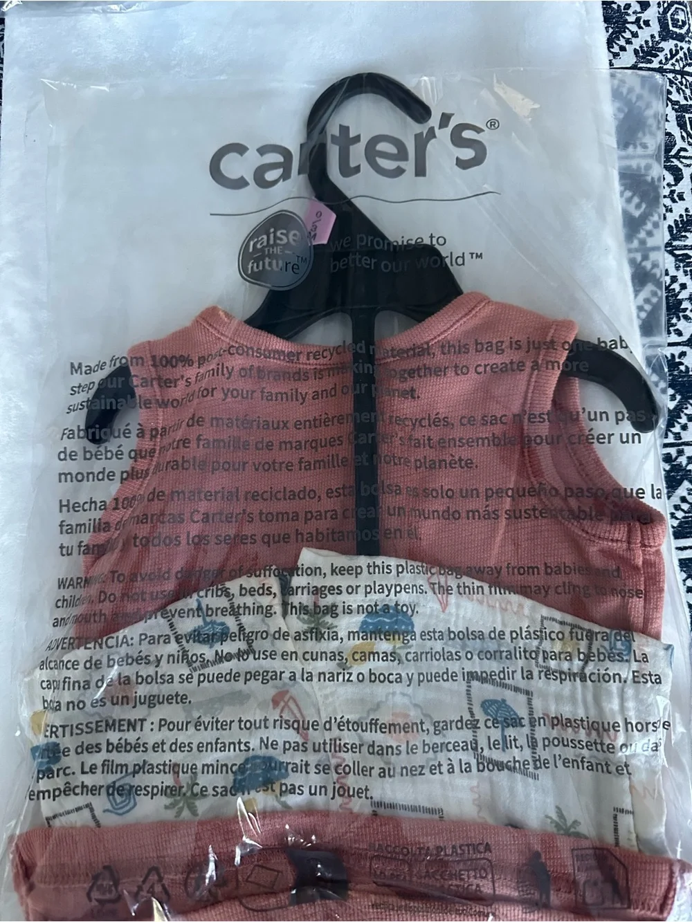 Carter's Coral Pink Tank Top and Printed Cream Shorts Matching Set